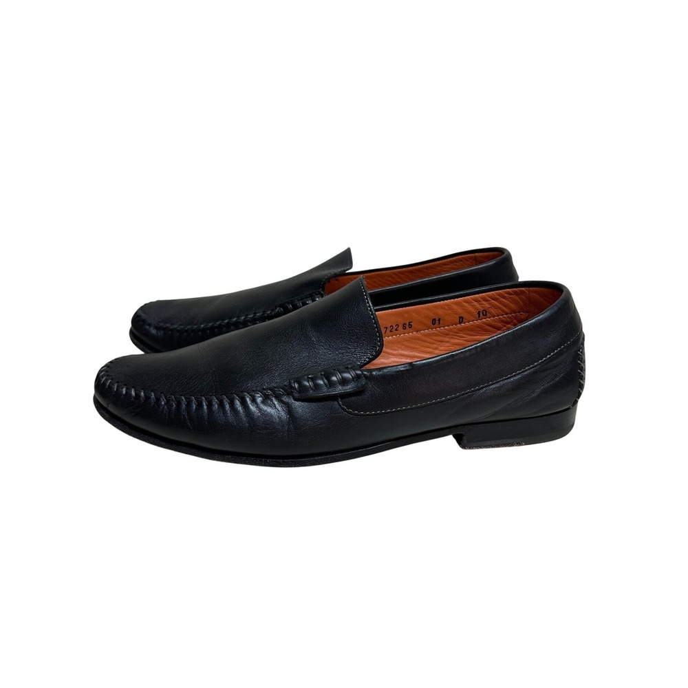 Santoni Mens Black Leather Moc Toe Loafer Dress Driving Shoes Italy Mens 10‎